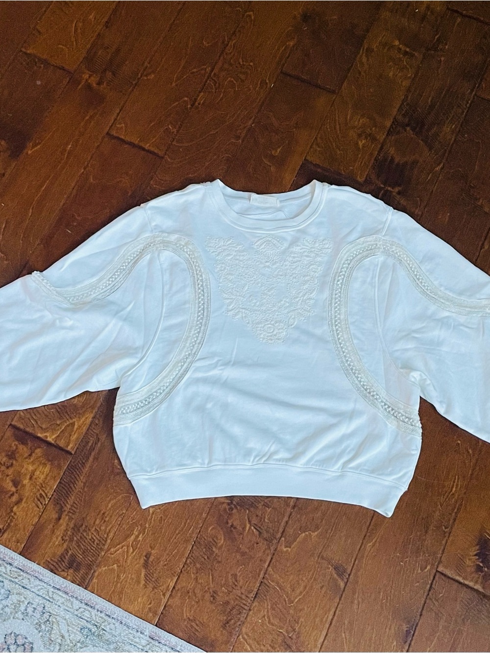 Free People White Embroidered Crewneck Sweatshirt